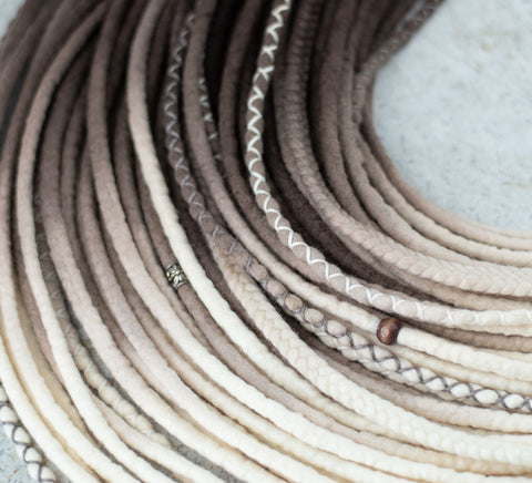 Coffee ombre half-head wool dread set 30 inches long