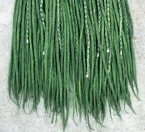 Green blended wool dreadlock extensions