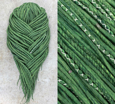 Green blended wool dreadlock extensions