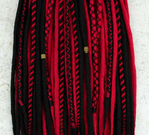 Dark rose wool dreadlock extensions
