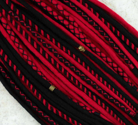 Dark rose wool dreadlock extensions