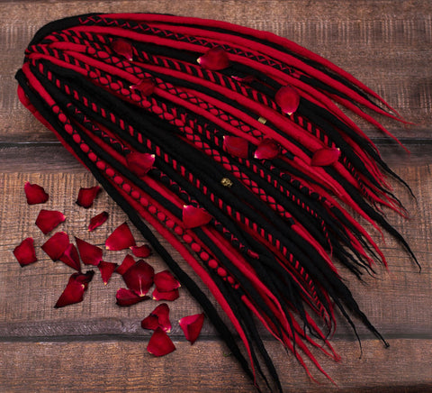 Dark rose wool dreadlock extensions