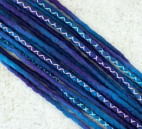 Galaxy set of 20 single ended wool dreadlocks