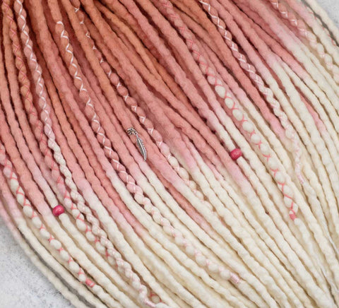 Peach ombre wool dreadlock extensions