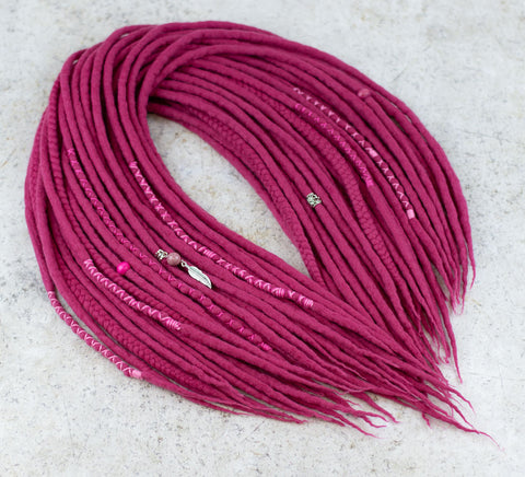 Raspberry wool dreadlocks