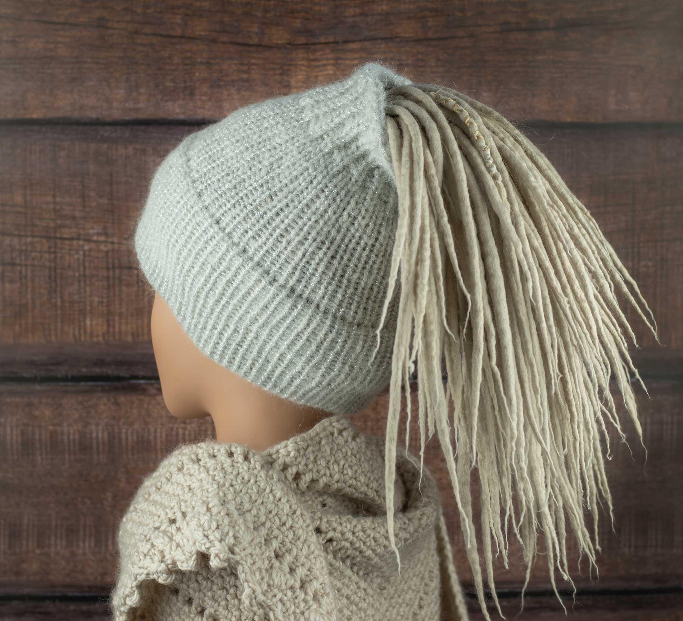 knitted glittering alpaca and merino wool dread tube